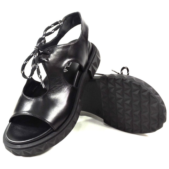 MOT-CLe 🇮🇹 WOMEN BLACK LEATHER SUMMER FASHION COMFORT  MOT-CLe 🇮🇹 WOMEN\'S BLACK LEATHER FLAT SUMMER FASHION SANDALS